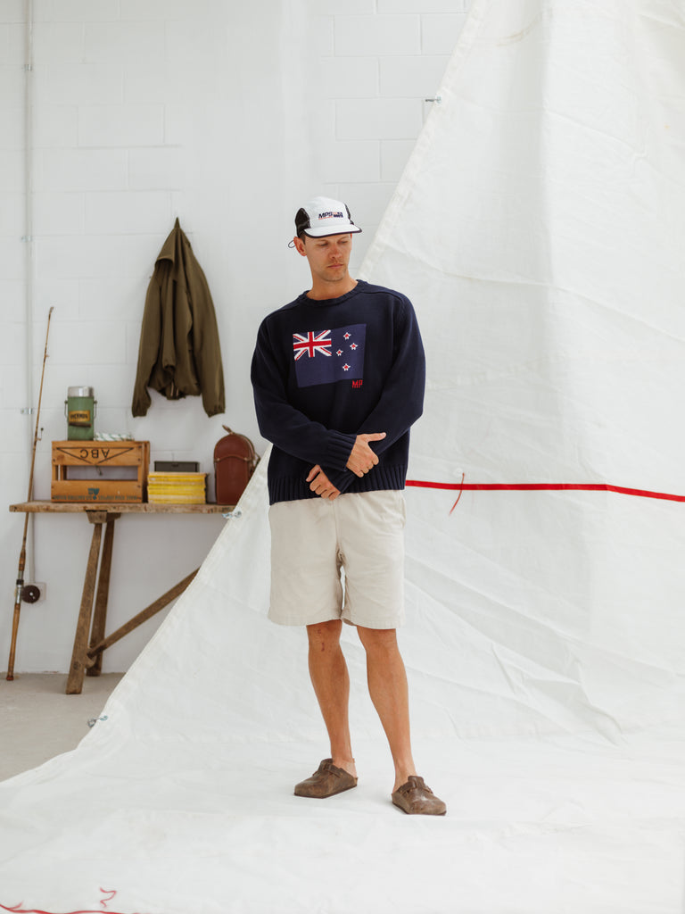 Flag Knit Sweater - Navy