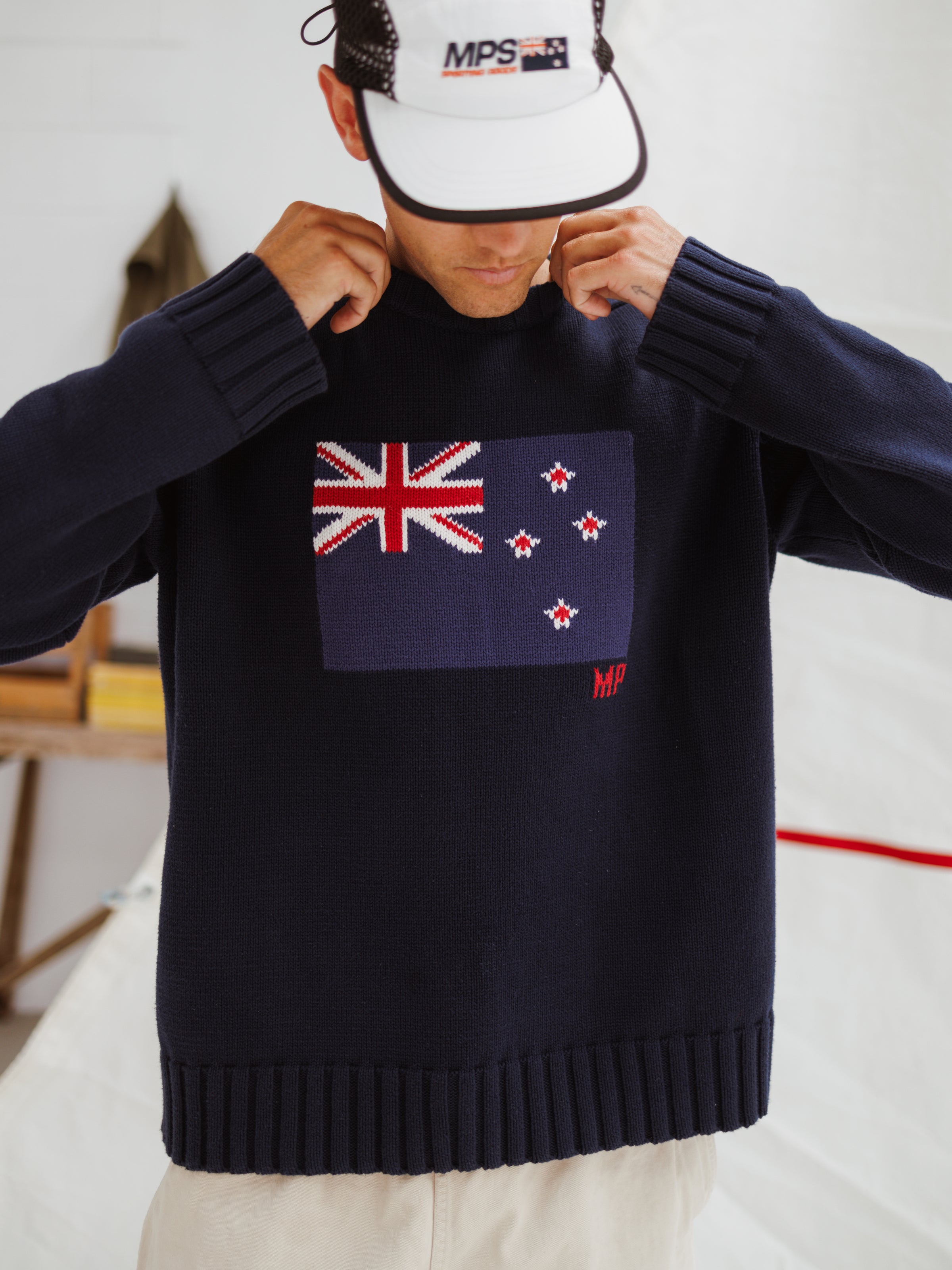 Flag Knit Sweater - Navy | Moreporks