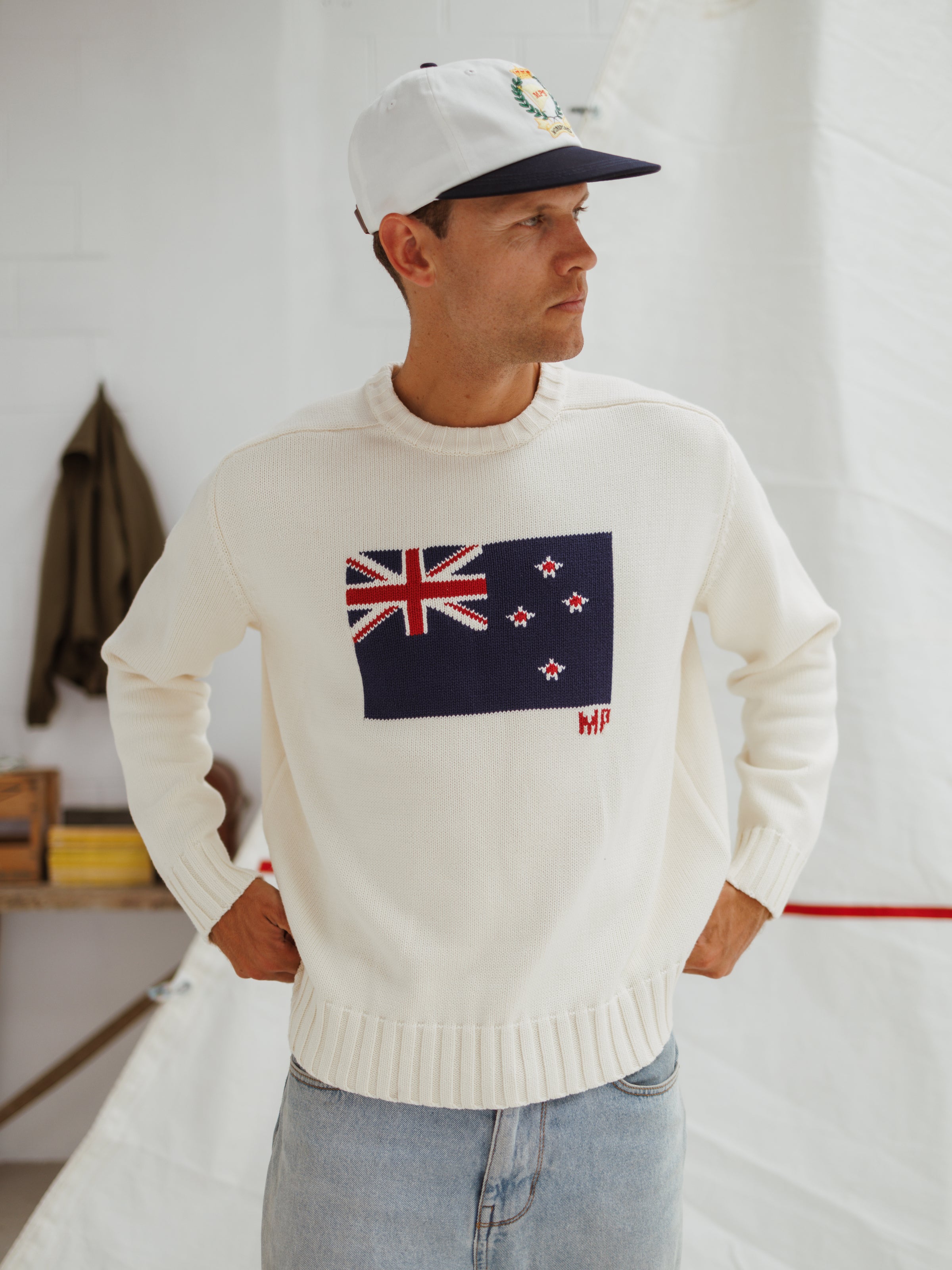 Flag Knit Sweater - Cream | Moreporks