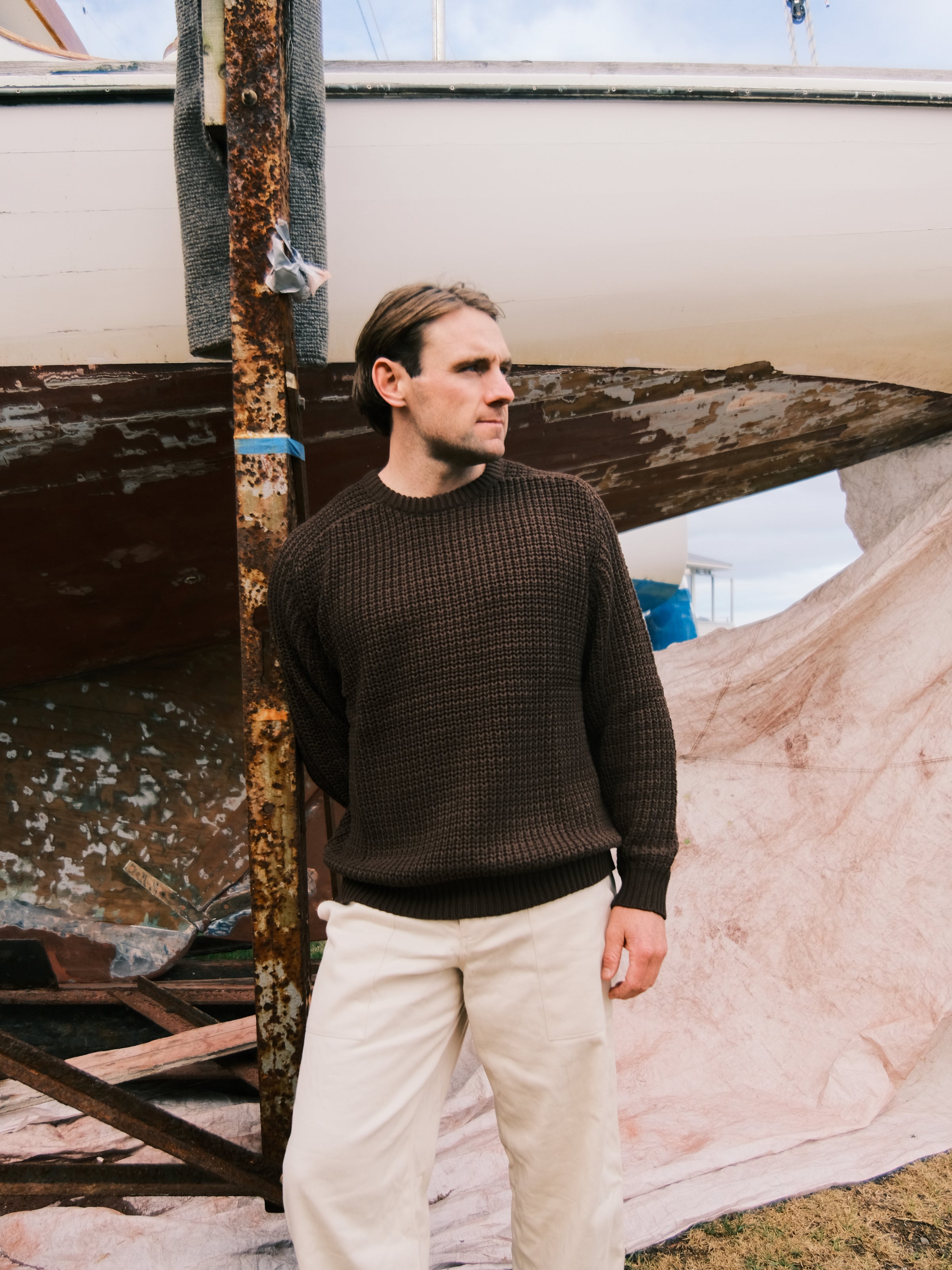 Fisherman Knit Sweater - Brown | Moreporks