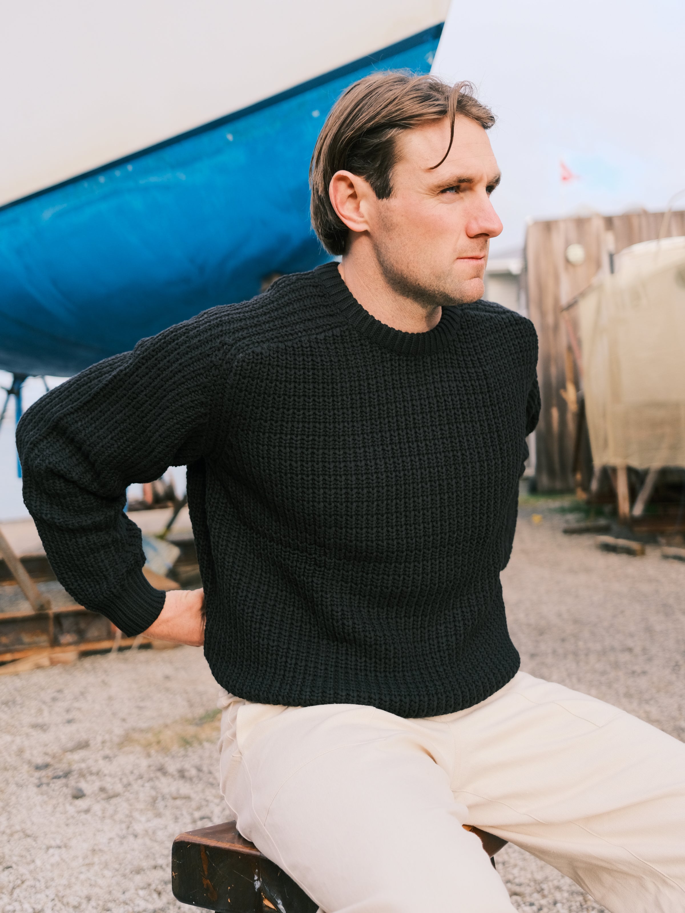 Fisherman Knit Sweater Black Moreporks - Main Image