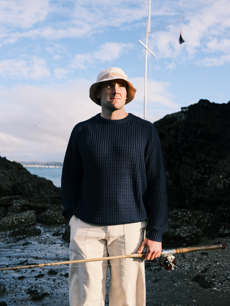 Fisherman Knit Sweater - Navy