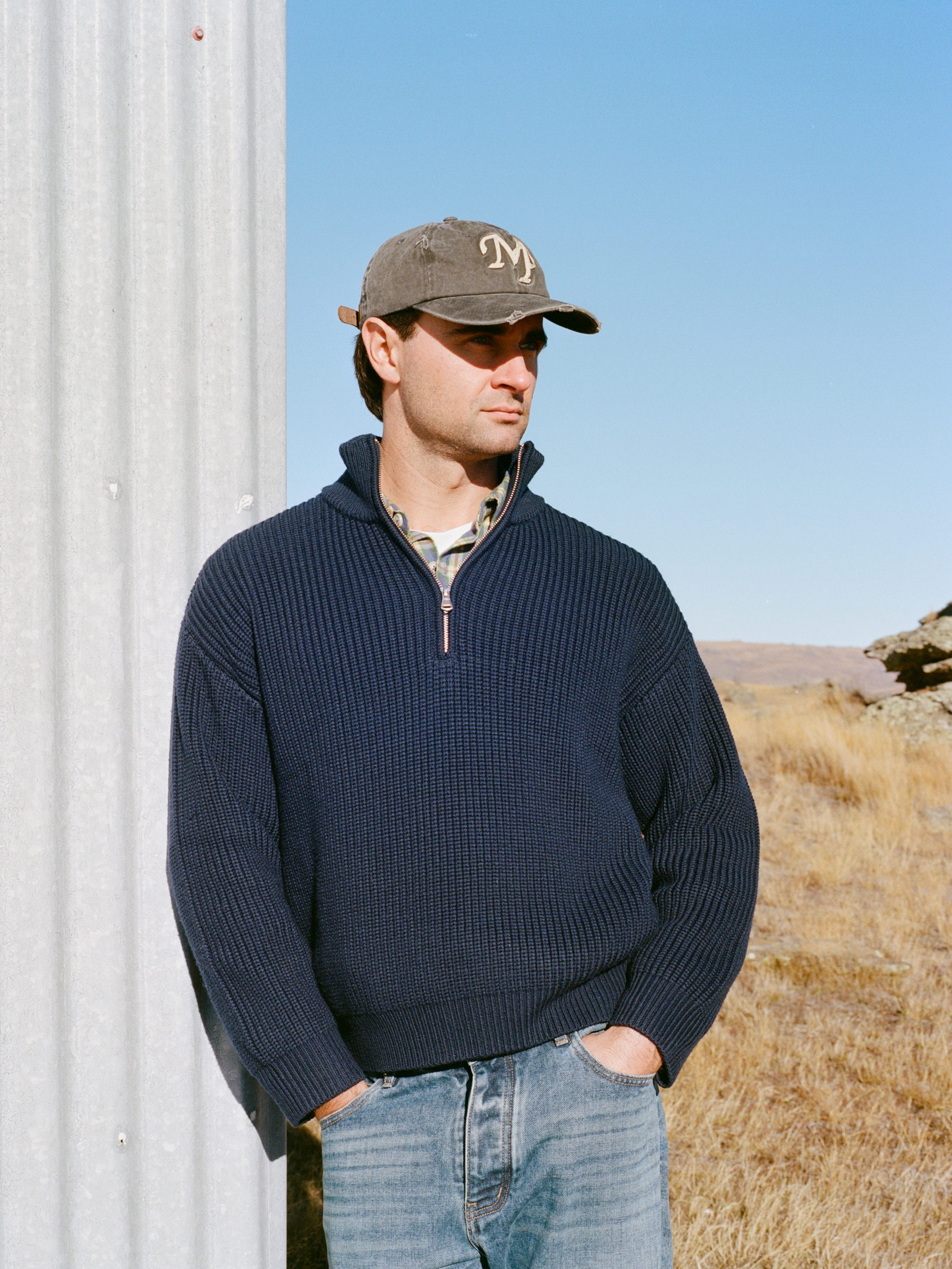 【極美品】マルゴーヴィンテージ ボリュームスリーブ ジップブルゾン ネイビー F Merino Quarter Zip - Navy | Moreporks