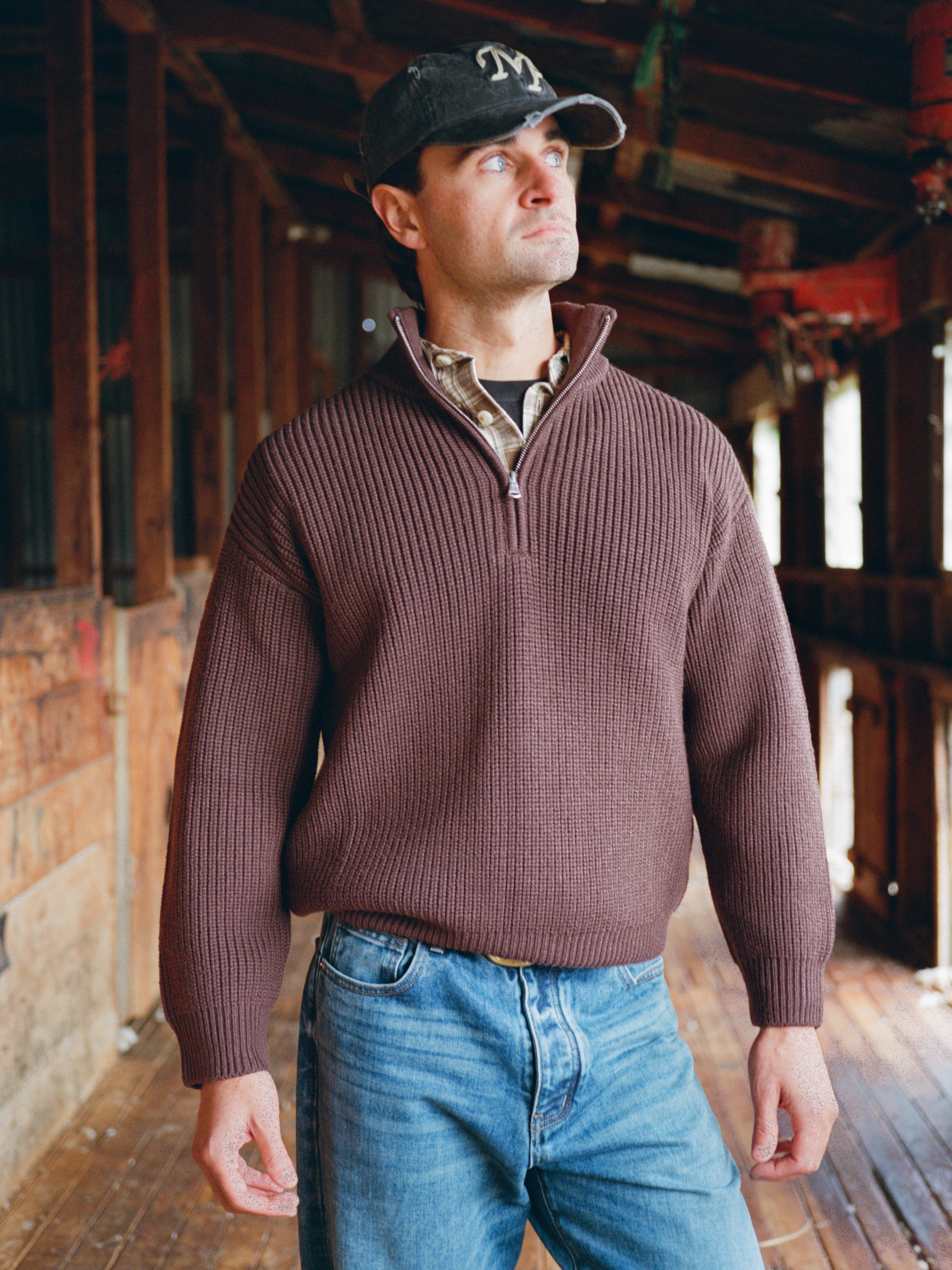 マロン Merino Quarter Zip - Brown | Moreporks